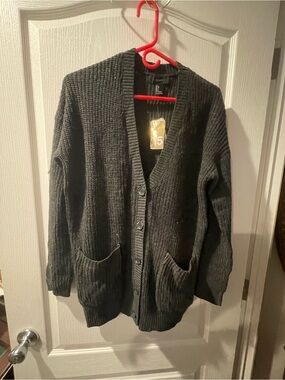 Forever 21 Black Ribbed Button-Up Cardigan